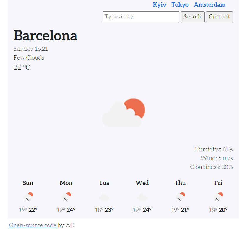 Weather app interface